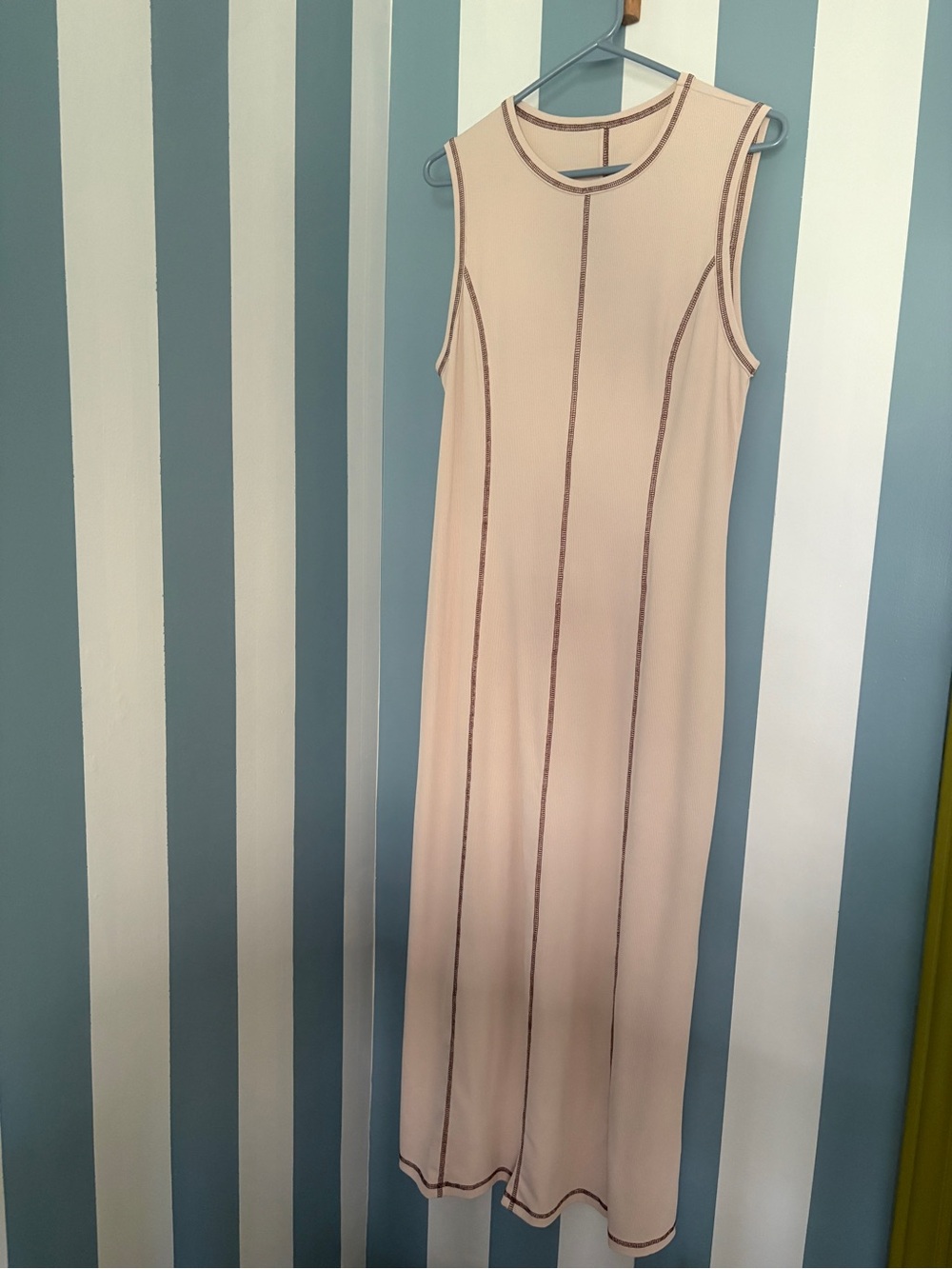 Maxi dress- Size Medium- Tan with brown stitching